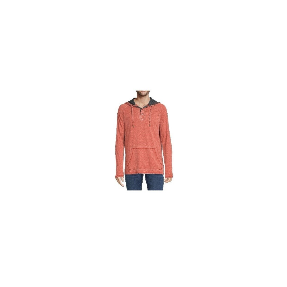 Flag &Anthem Mens Heathered Henley Hoodie Pullover  Neck Ties‎ Red SZ S